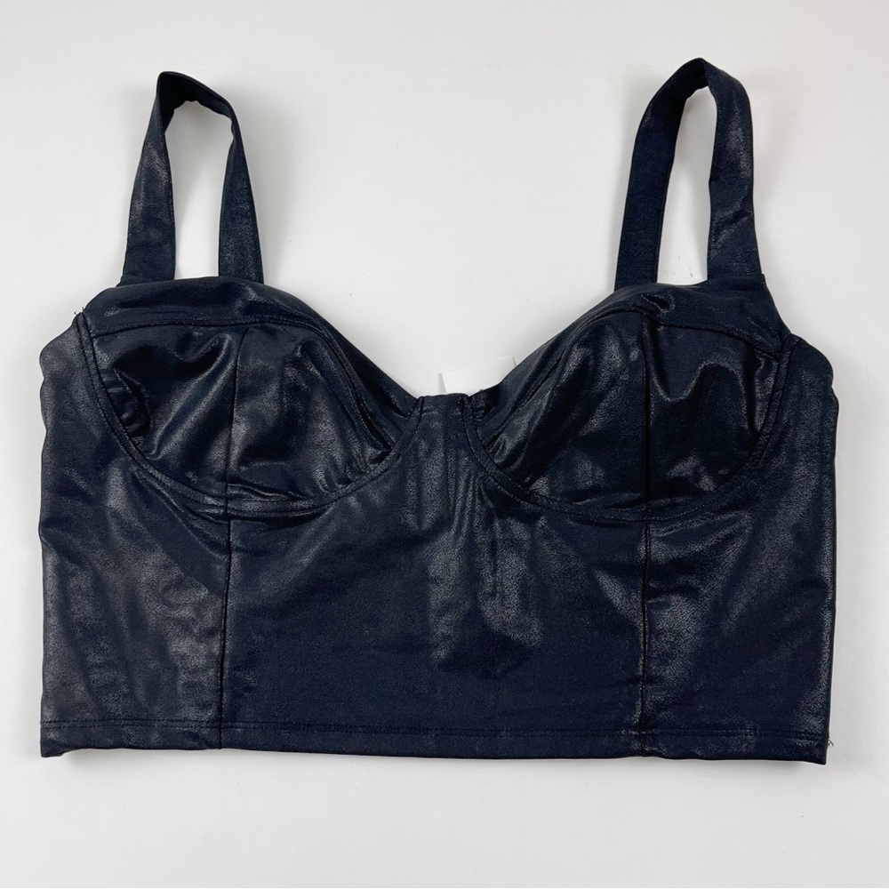 Naked Wardrobe Crop Top Womens XL Black Sleeveless Faux Leather NWT NEW